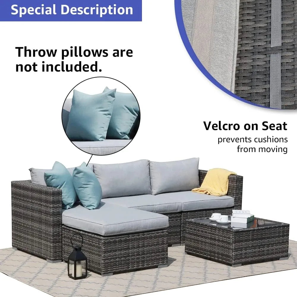 5 Piece Outdoor Patio Furniture Set, Sectional Conversation All-Weather PE Wicker, Backyard Porch Garden Poolside Balcony Set