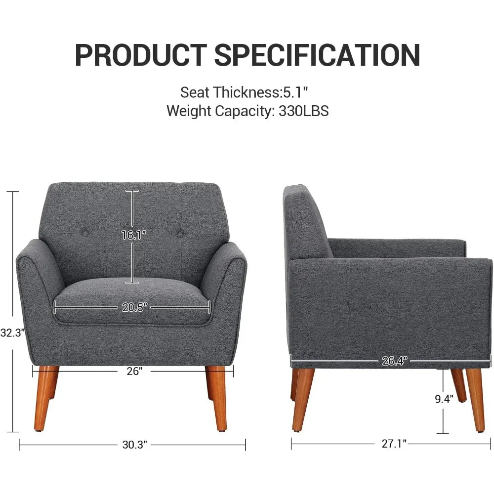 Modern Accent Chair Set of 2,Comfortable Reading Sofa Chair Comfy Upholstered Linen ,Fabric Arm Chair for Small Spaces-Dark Grey