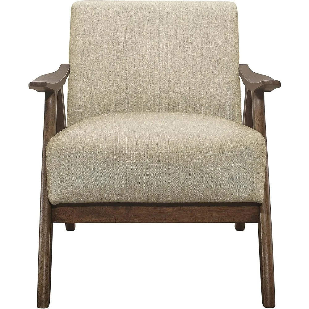 Mid Century Modern Accent Chair with Solid Wood Frame in Walnut Finish, Upholstered Living Room Lounge Arm Chair