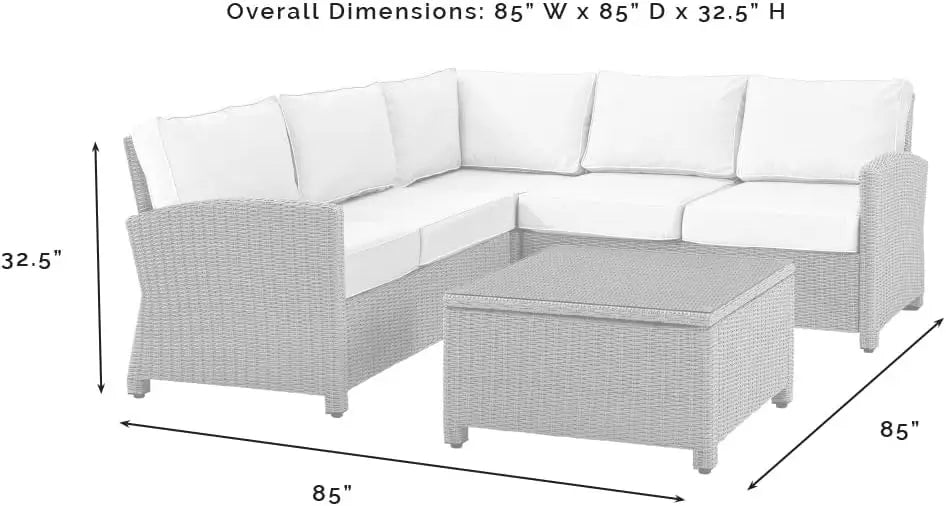 KO70019WB-SG Bradenton Outdoor Wicker 4-Piece Sectional Set (2 Loveseats, Corner Chair, Coffee Table)