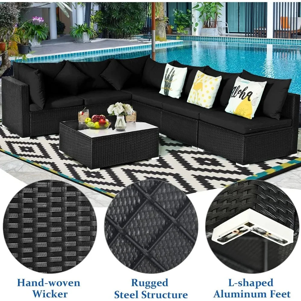 Furniture Set, 7 Piece Patio Furniture, Outdoor Sectional Sofa W/Pillows and Cushions, Furniture Set