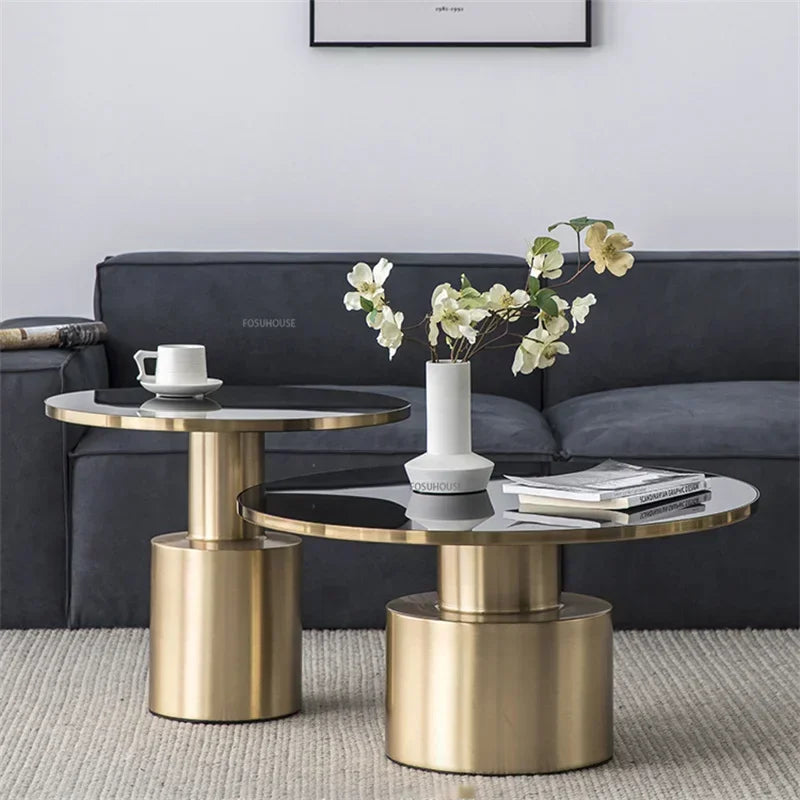 Nordic Luxury Metal Gold Coffee Table Side Modern Simple Coffee Tables Round Glass Living Room Stolik Kawowy Home Furniture