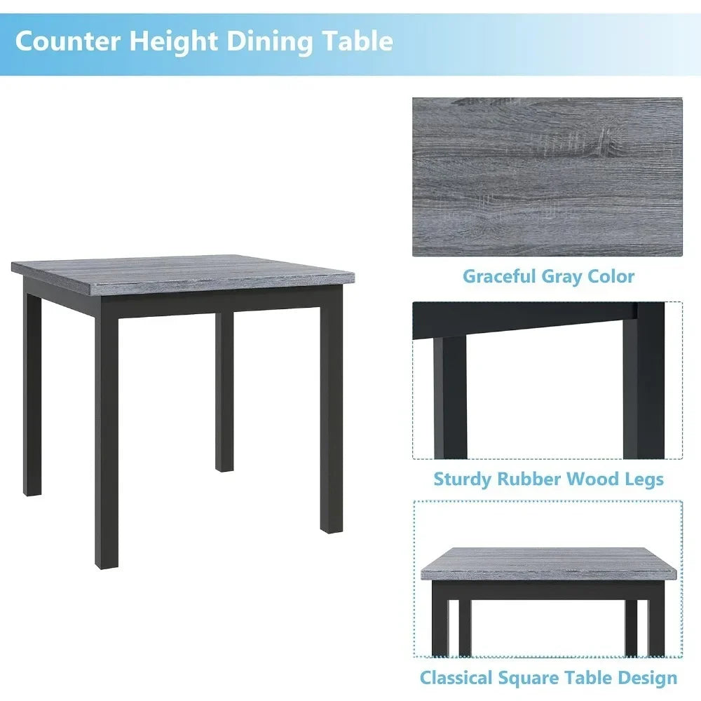 Dining Table Set Counter Height  for 4 High Top Square Kitchen Table and Chair Dinning Room Pub Table and High-Back Chair Set