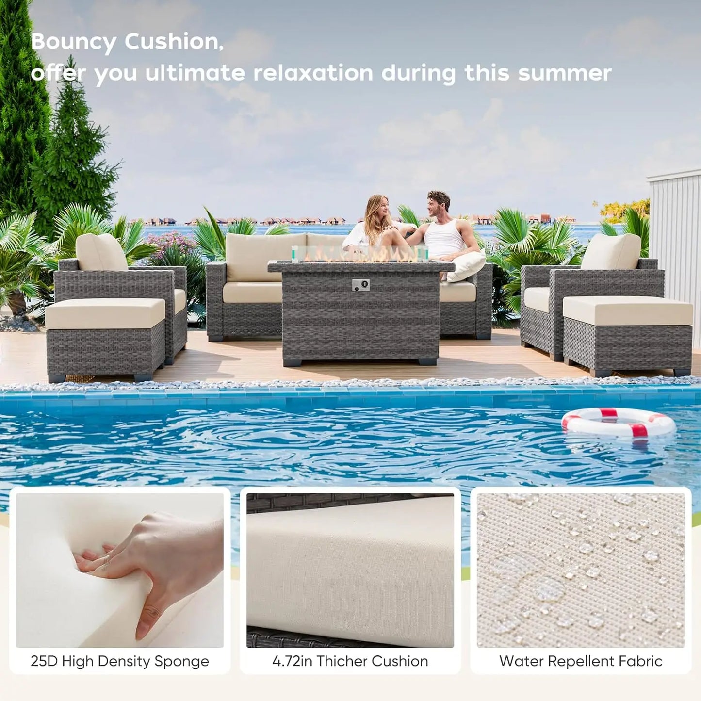 Patio Furniture Sets, Luxury Wicker with Ottomans, Outdoor Sectional Sofa  Set with Soft Cushion for Porch,Deck,Backyard