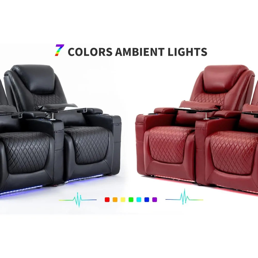 Home Theater Seating Seats, 7 Colors Ambient Lighting, Lumbar Pillow, Side Pocket, Theater Recliner Chair Sofa Theater Sofas