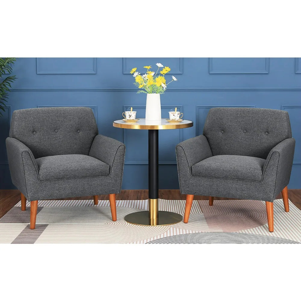 Modern Accent Chair Set of 2,Comfortable Reading Sofa Chair Comfy Upholstered Linen ,Fabric Arm Chair for Small Spaces-Dark Grey