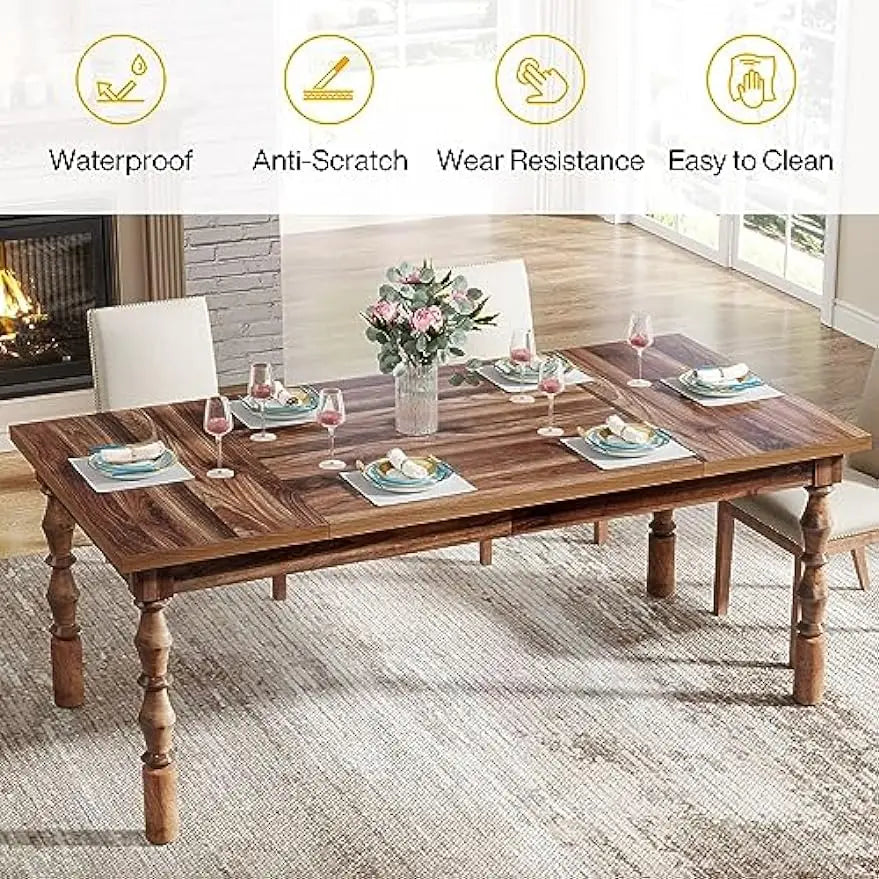 62” Wood Dining Table for 4-6 People, Farmhouse Large Rectangle Kitchen Table, Dinner Table Kitchen & Dining Room Furniture