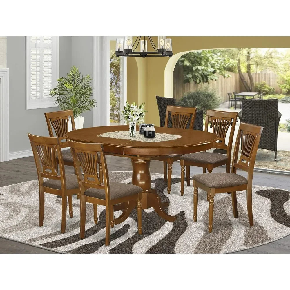 Dining Room Furniture Set  Consist of an Oval Kitchen Table with Butterfly Leaf and 6 Linen Fabric Upholstered Chairs