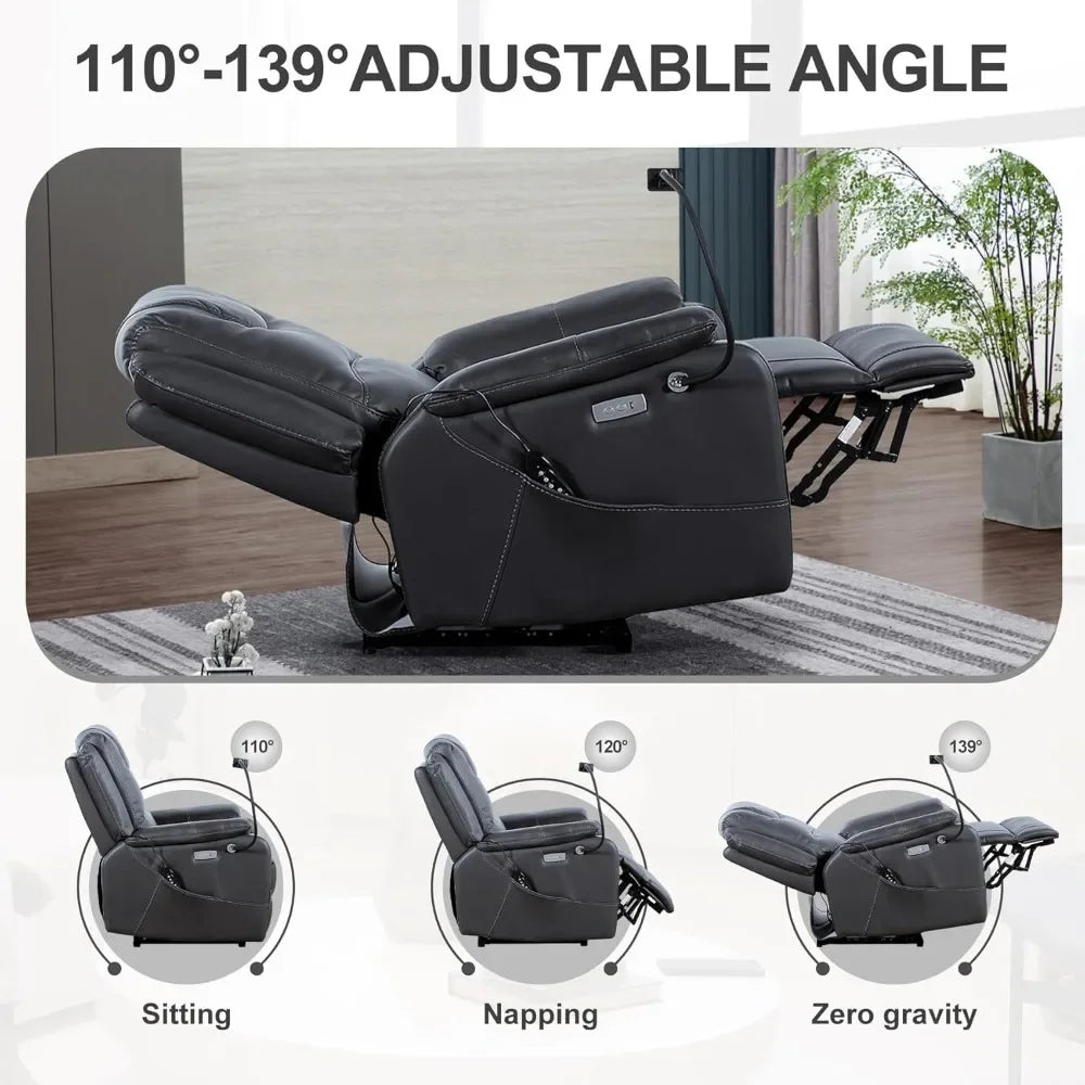 Power Electric Zero Gravity Recliner with Massage and Heating Function, Eco-Leather Reclining Chairs with Phone Holder