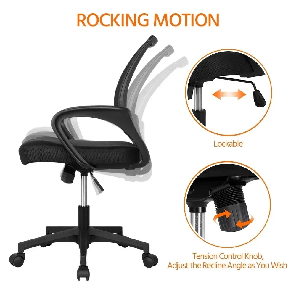 Home Office Chair, Adjustable Mid Back Mesh Swivel Office Chair With Armrests Black Computer, Computer Chair