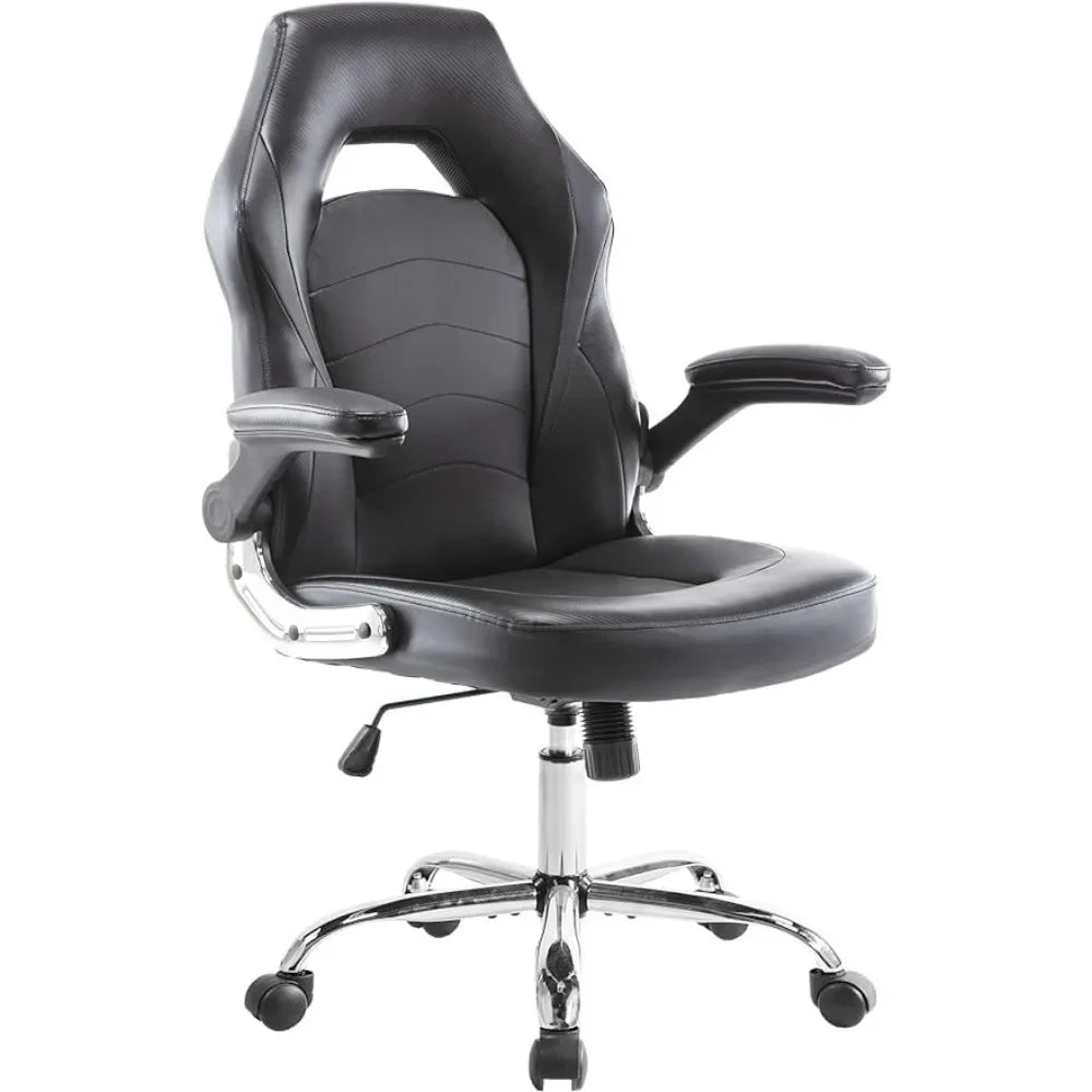 XMSJ Home Games, Ergonomics, Office Flip Armrests and Height-Adjustable Desk, Stitching PU Leather Computer Chair with Lumbar