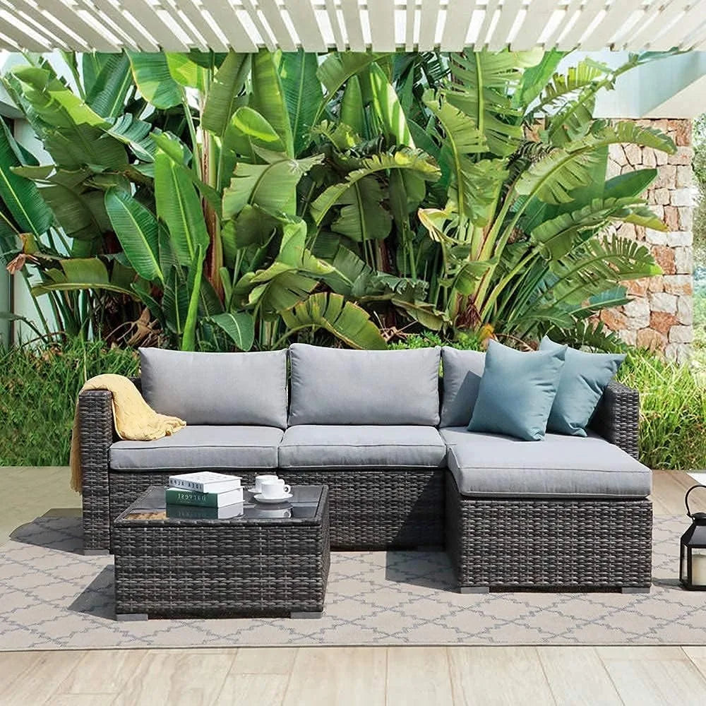 5 Piece Outdoor Patio Furniture Set, Sectional Conversation All-Weather PE Wicker, Backyard Porch Garden Poolside Balcony Set