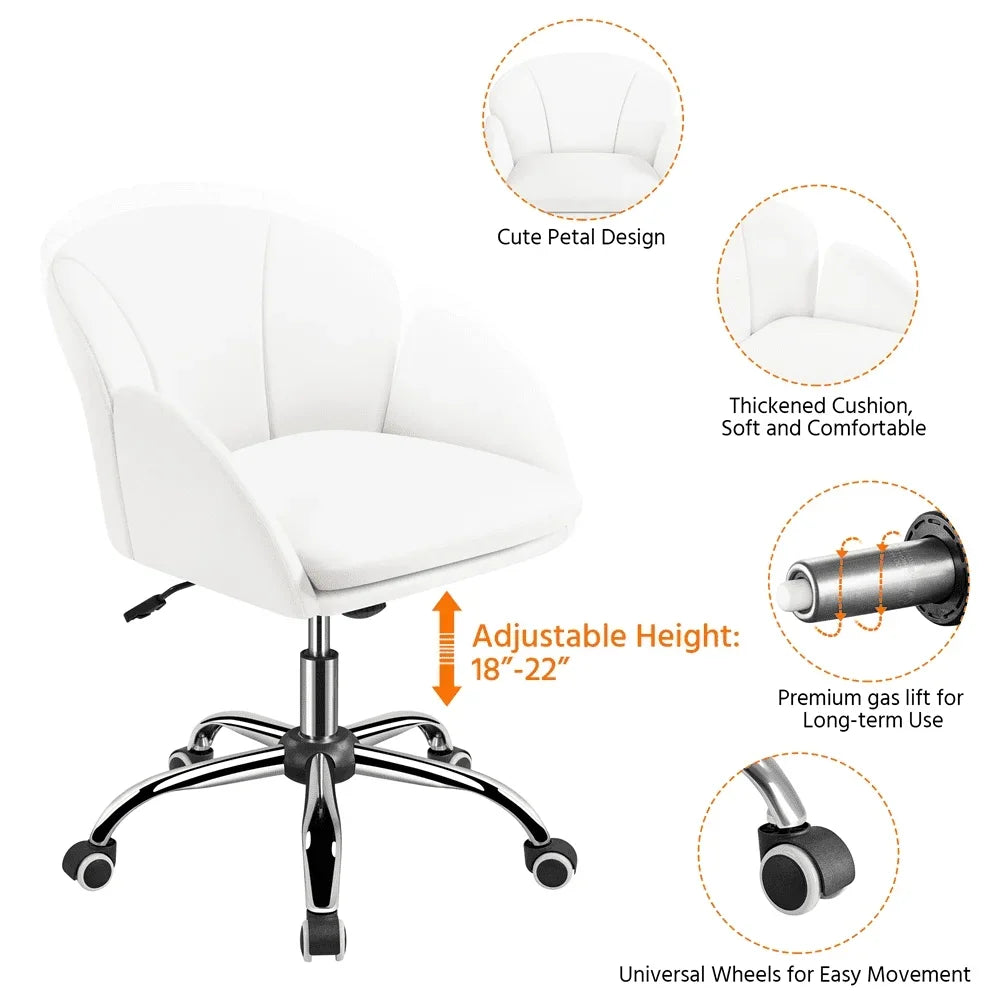 Modern Rolling Desk Chair with Armrests for Home Office, White